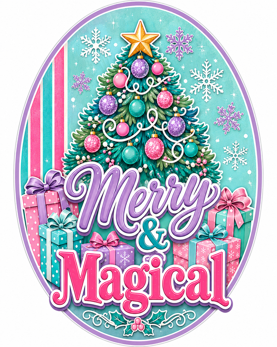Merry and Magical Pastel Oval, PS-W-0101, 12in Sign For Wreath, Wood Wreath Sign