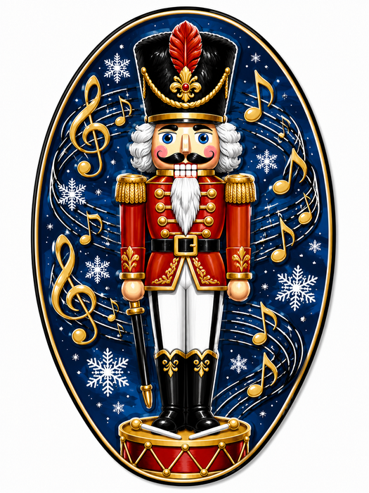 Nutcracker with Musical Notes Oval, PS-W-0102, 12in Sign For Wreath, Wood Wreath Sign