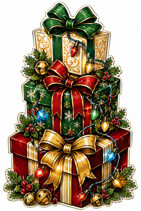 Stacked Christmas Gifts Sign, PS-W-0104, 12in Sign For Wreath, Wood Wreath Sign