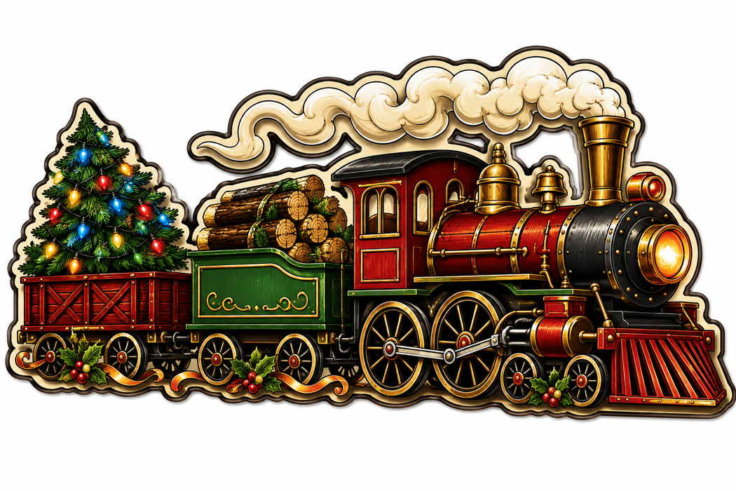 Vintage Christmas Train Sign, PS-W-0105, 12in Sign For Wreath, Wood Wreath Sign