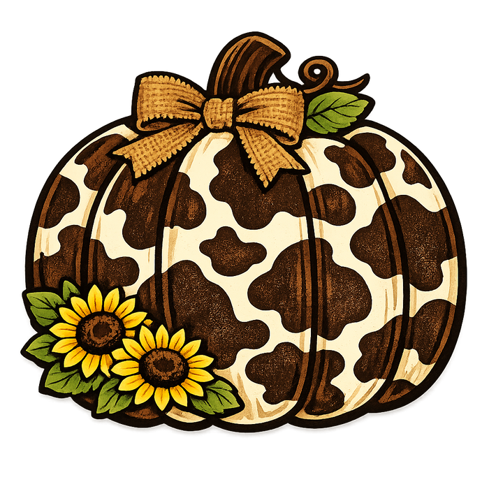 Cow Print Pumpkin Sign, PS-W-0114, 12in Sign For Wreath, Wood Wreath Sign