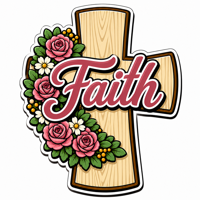 Faith Cross Roses Sign, PS-W-0124, 12in Sign For Wreath, Wood Wreath Sign