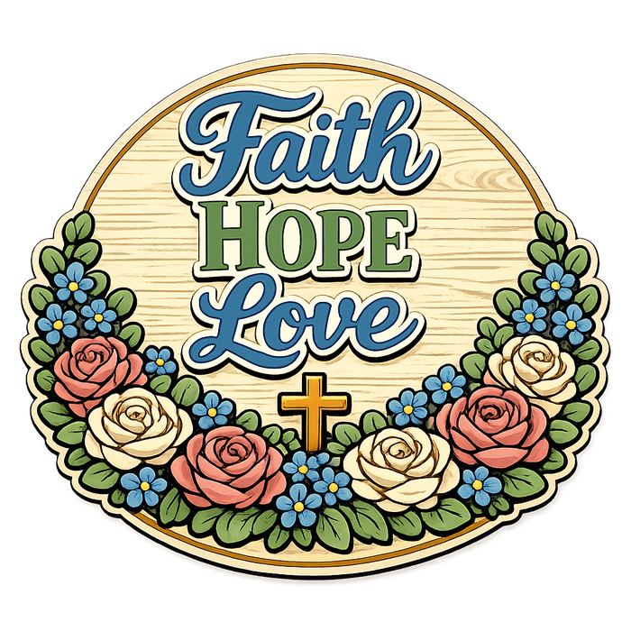 Faith Hope Love Cross Roses Sign PS-W-0125