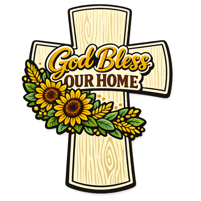 God Bless Our Home Cross Sunflowers Sign PS-W-0139