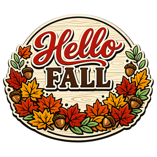 Hello Fall Maple Leaves Acorns Sign PS-W-0143