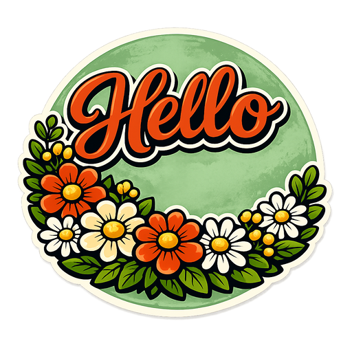 Hello Sage Green Flowers Sign PS-W-0144