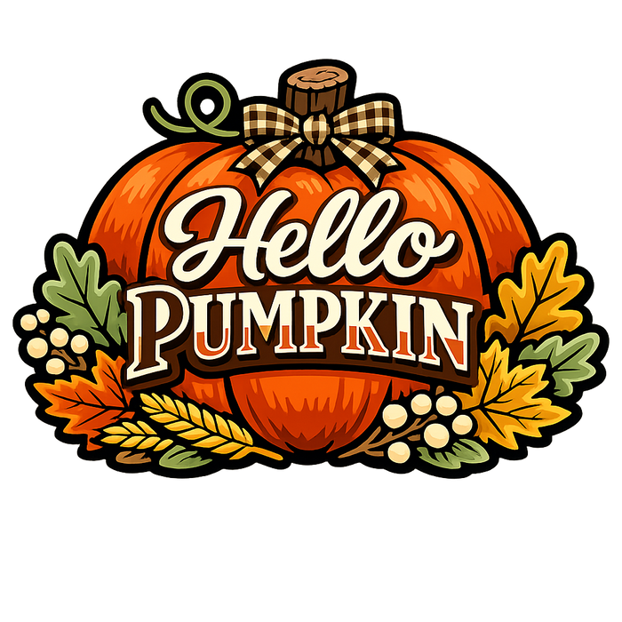 Hello Pumpkin Cutout Gingham Bow Sign PS-W-0145