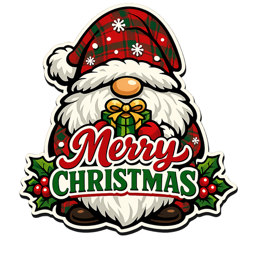 Merry Christmas Gnome Plaid Hat Sign PS-W-0159