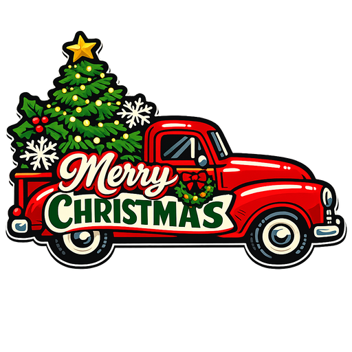 Merry Christmas Red Truck Tree Sign PS-W-0161