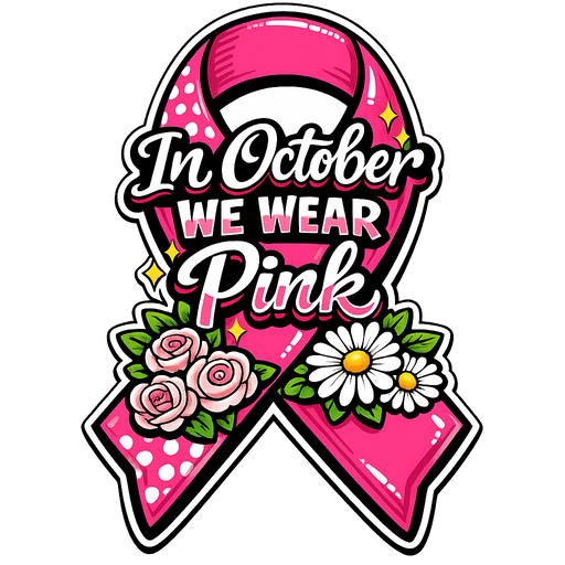 In October We Wear Pink Ribbon Roses Sign PS-W-0174