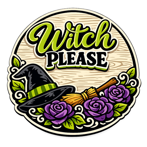 Witch Please Witch Hat Broom Roses Sign PS-W-0179