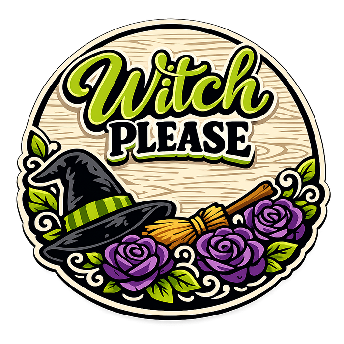 Witch Please Witch Hat Broom Roses Sign PS-W-0179