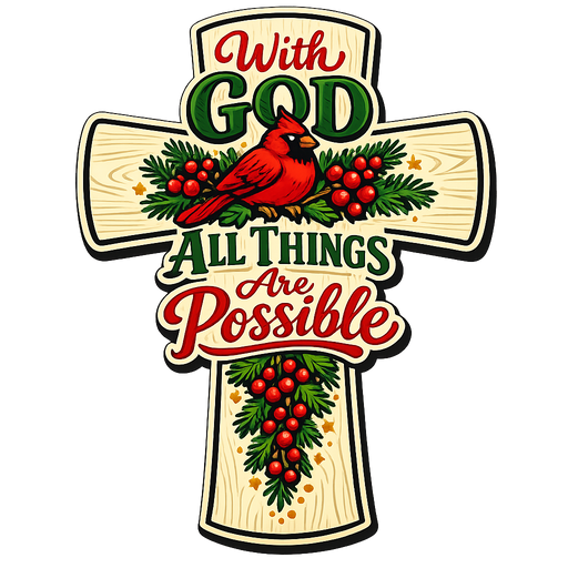 With God All Things Cross Cardinal Sign PS-W-0181