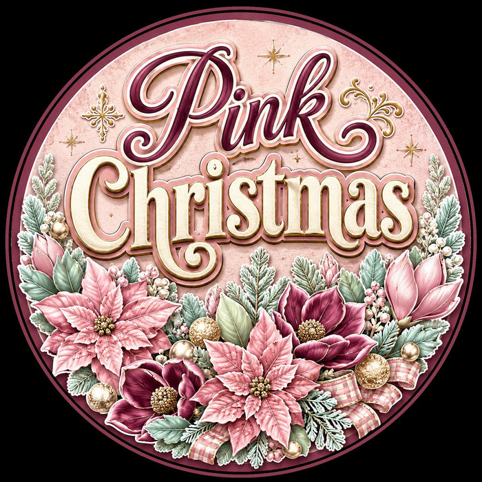 Pink Christmas Poinsettia Round - PS-W-0184