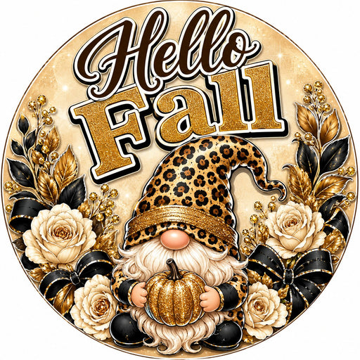 Hello Fall Leopard Gnome - PS-W-0218
