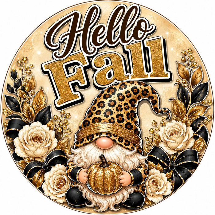 Hello Fall Leopard Gnome - PS-W-0218