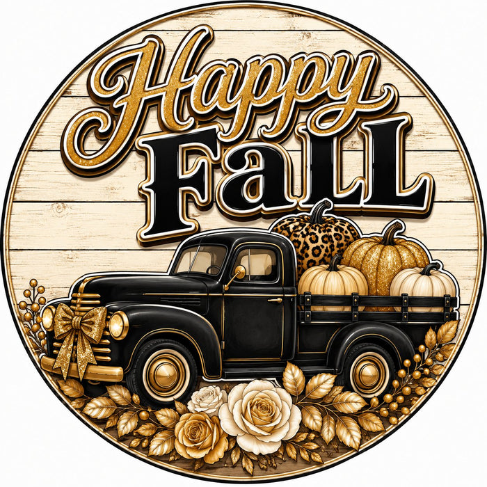 Happy Fall Vintage Black Truck - PS-W-0232
