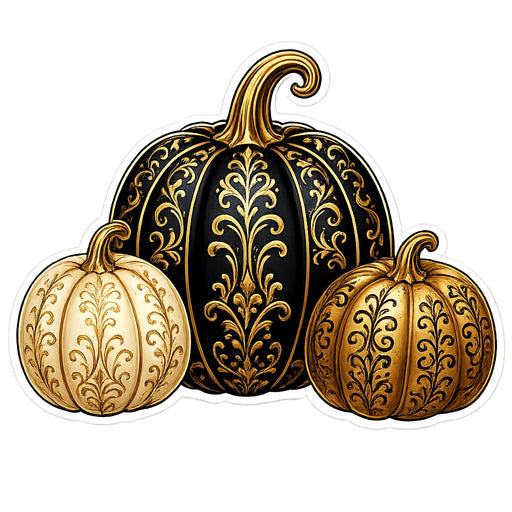 Black & Gold Damask Pumpkin Trio - PS-W-0249