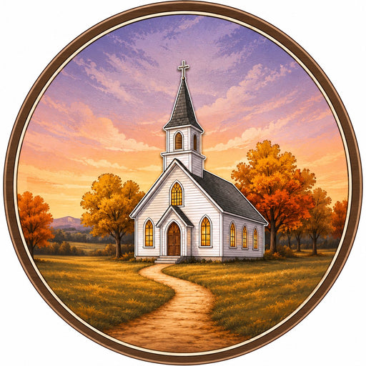 Country Church Autumn Sunset - PS-W-0254