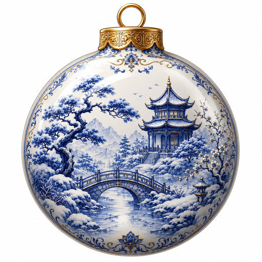 Blue Chinoiserie Pagoda & Bridge - PS-W-0266