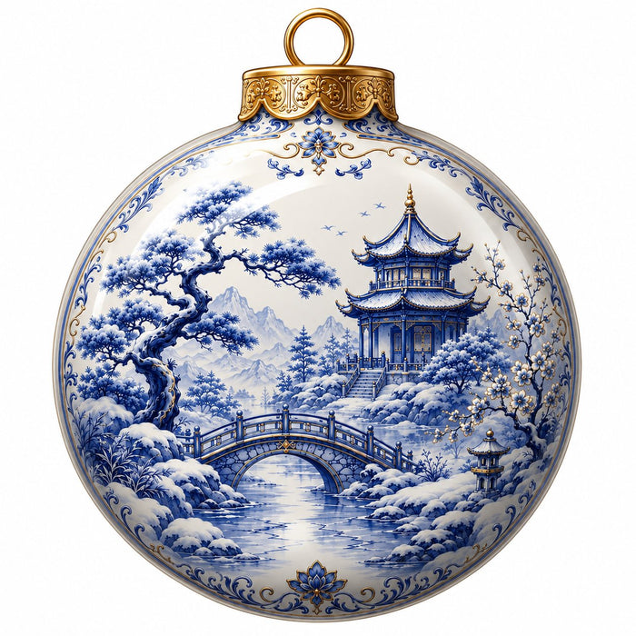 Blue Chinoiserie Pagoda & Bridge - PS-W-0266