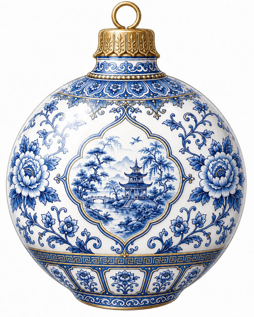 Blue Chinoiserie Pagoda Cartouche - PS-W-0270