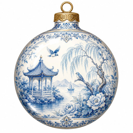 Blue Chinoiserie Lakeside Pagoda - PS-W-0272