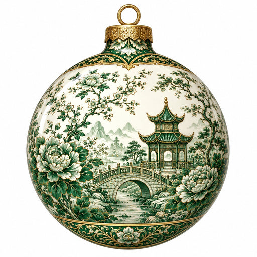 Green & White Chinoiserie Toile - PS-W-0275