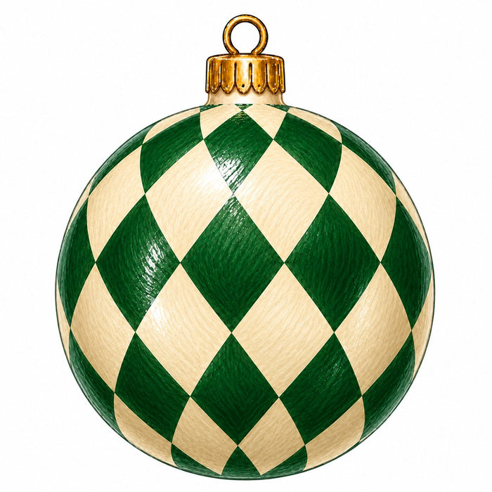 Green & Cream Harlequin Ornament - PS-W-0298