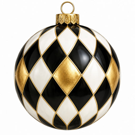 Black, White & Gold Harlequin Ornament - PS-W-0318