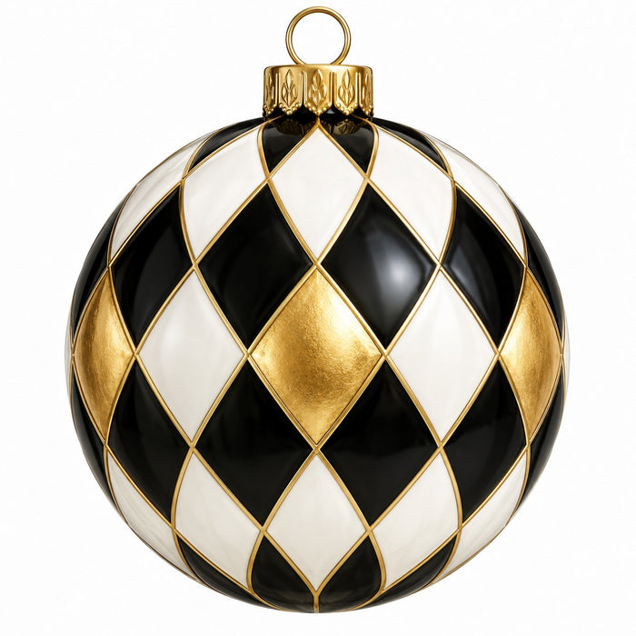 Black, White & Gold Harlequin Ornament - PS-W-0318