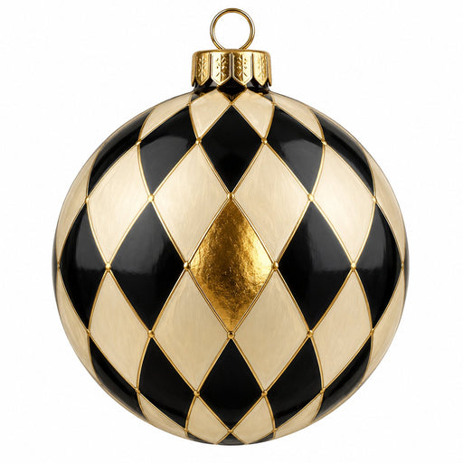 Black, Cream & Gold Harlequin Ornament - PS-W-0322-DH-22