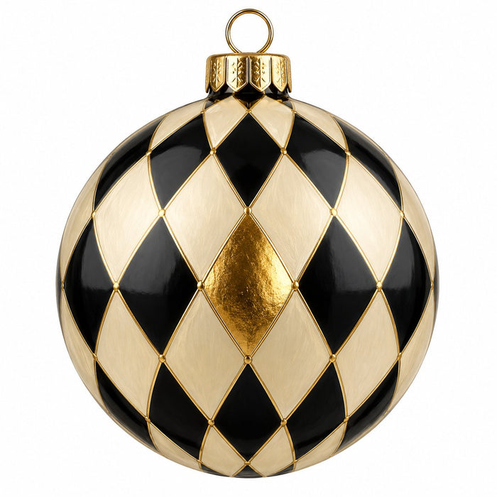 Black, Cream & Gold Harlequin Ornament - PS-W-0322-DH-22