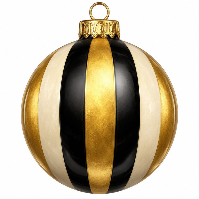Black, Cream & Gold Striped Ornament - PS-W-0323-DH-22