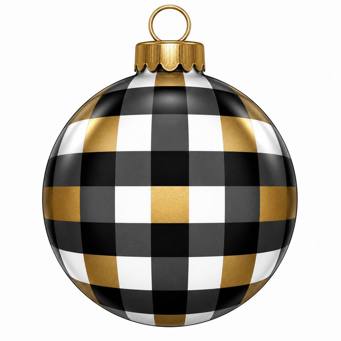 Black, White & Gold Buffalo Check Ornament - PS-W-0320-DH-22