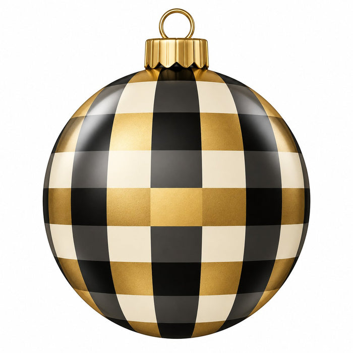 Black, Cream & Gold Buffalo Check Ornament - PS-W-0324-DH-22