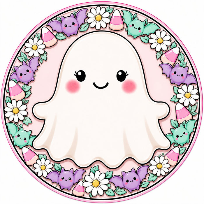 Cute Pastel Ghost & Bats Round - PS-W-0327