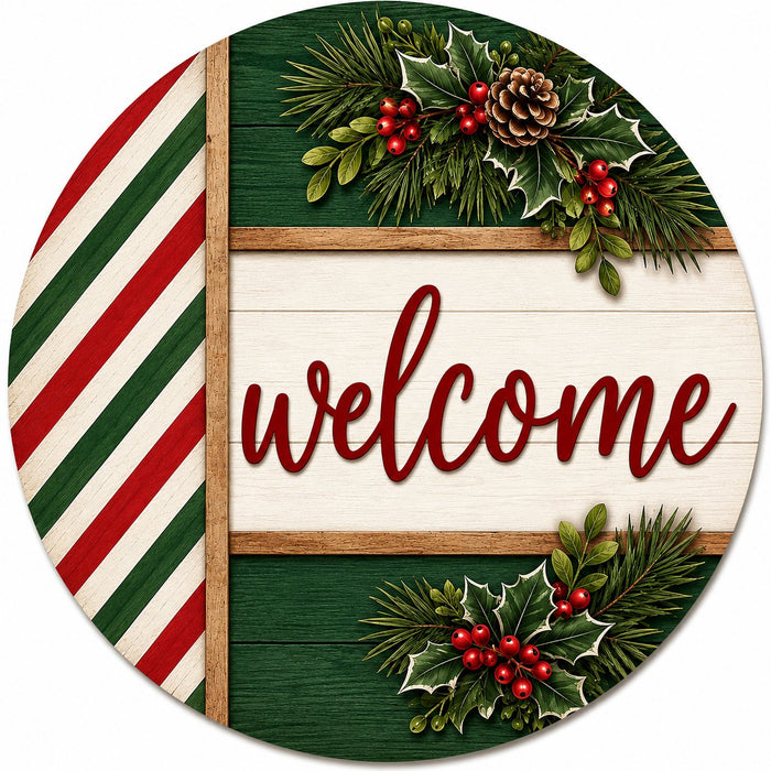 Welcome Green Shiplap Candy Stripe - PS-W-0359