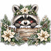 Christmas Raccoon Poinsettia Peeker Door Hanger - PS-W-0360-DH-22