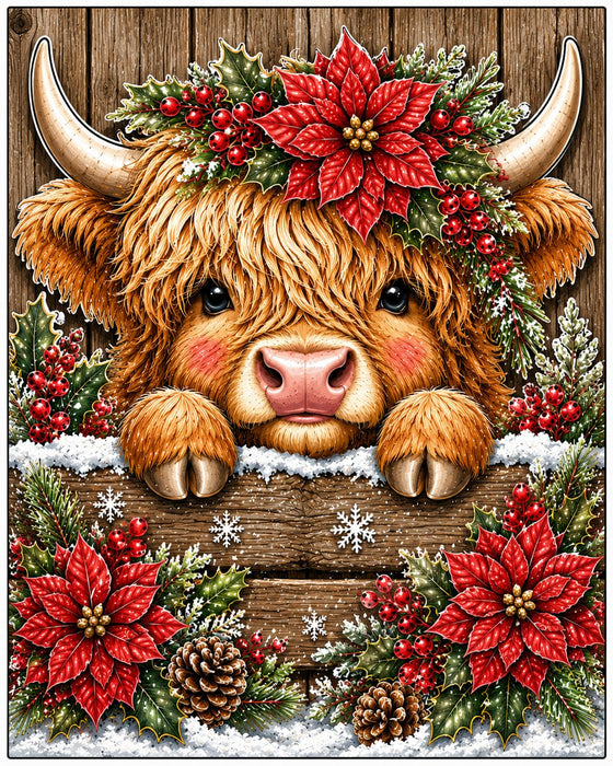 Christmas Highland Cow Poinsettia - PS-W-0363