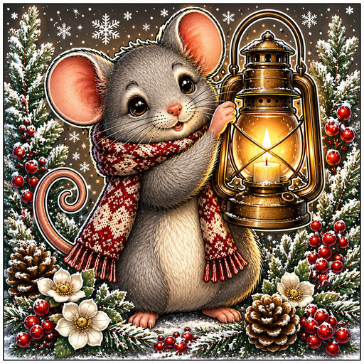 Christmas Mouse With Lantern - PS-W-0364