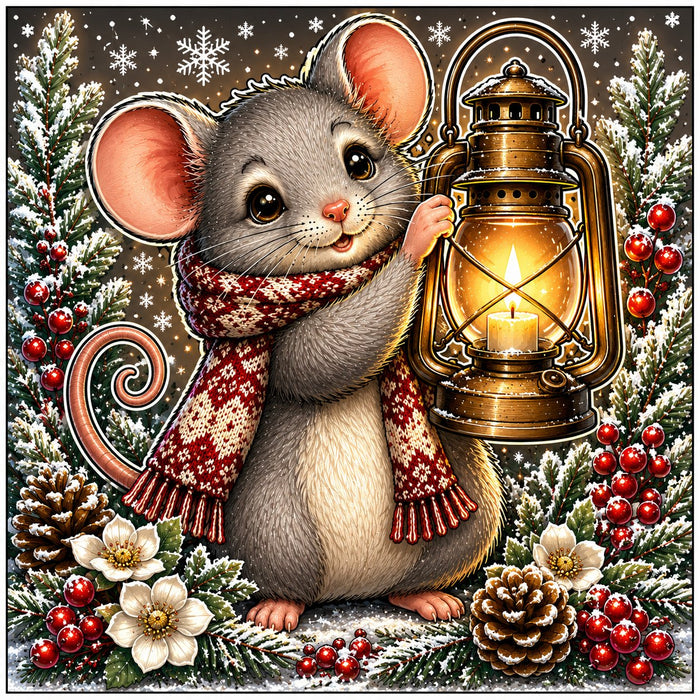 Christmas Mouse With Lantern - PS-W-0364