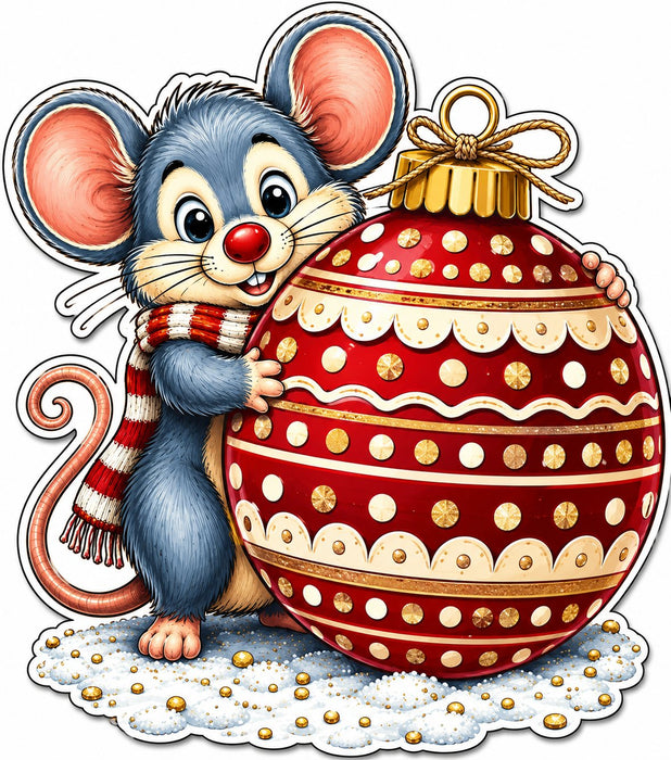 Christmas Mouse With Red Ornament Door Hanger - PS-W-0365-DH-22