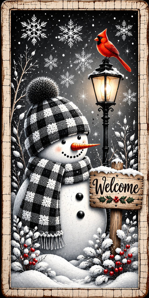 Welcome Snowman Cardinal Lamppost - PS-W-0366