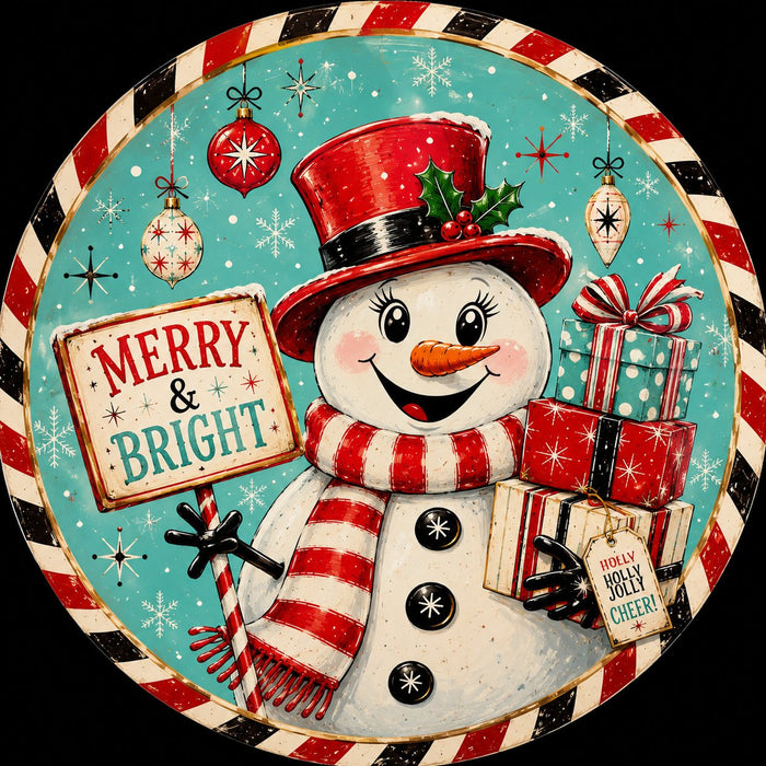 Merry And Bright Snowman With Gifts - PS-W-0370