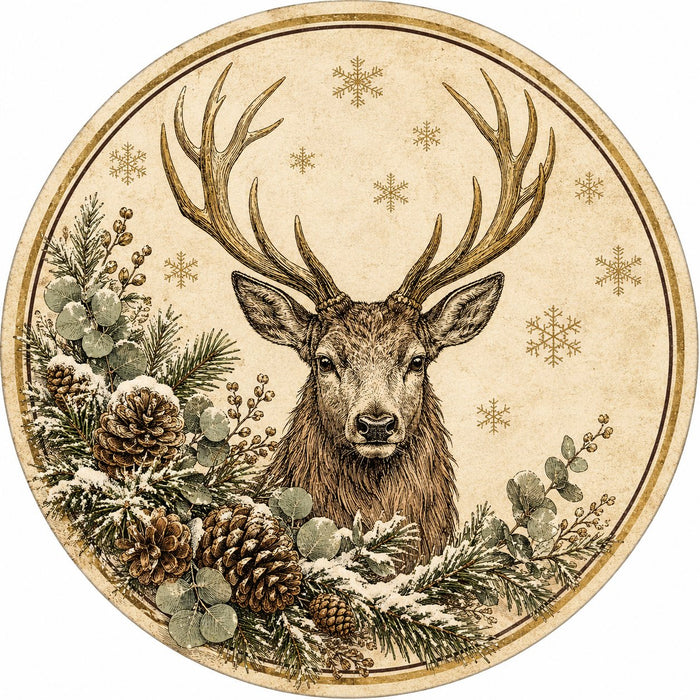 Vintage Stag Snowflakes Pinecone - PS-W-0374