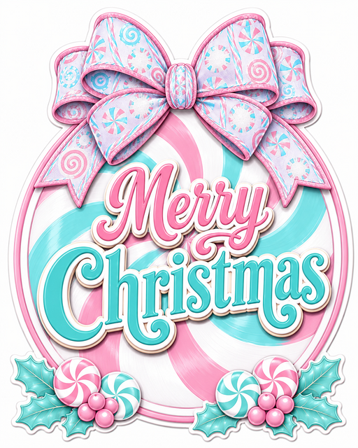 Pastel Peppermint Merry Christmas, PS-W-0063, 12in Sign For Wreath, Wood Wreath Sign - DecoExchange®
