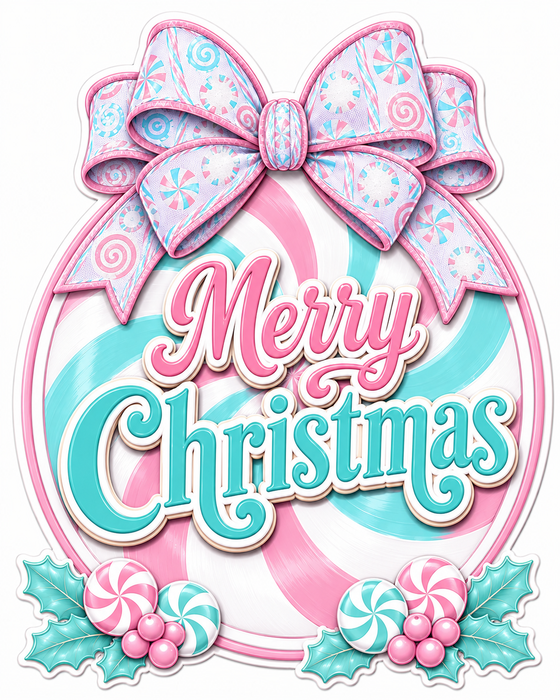 Pastel Peppermint Merry Christmas, PS-W-0063, 12in Sign For Wreath, Wood Wreath Sign - DecoExchange®
