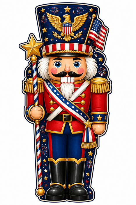 Patriotic Nutcracker with Eagle and Flag, PS-W-0073, 14in Sign For Wreath, Wood Wreath Sign