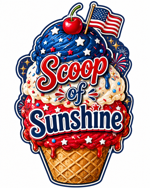 Patriotic Ice Cream Scoop of Sunshine, PS-W-0060, 12in Sign For Wreath, Wood Wreath Sign